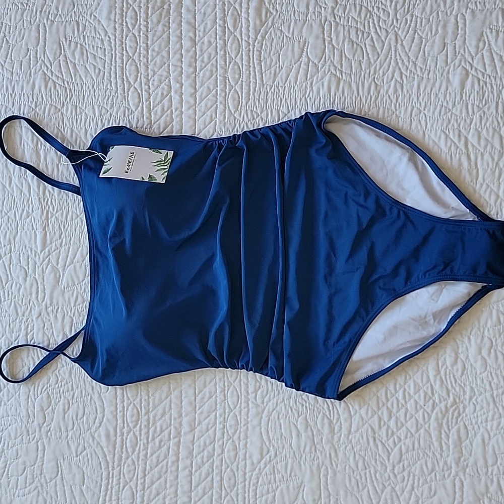 Women's Slimming Tummy Control Ruched One-Piece Royal Blue Swimsuit Size M